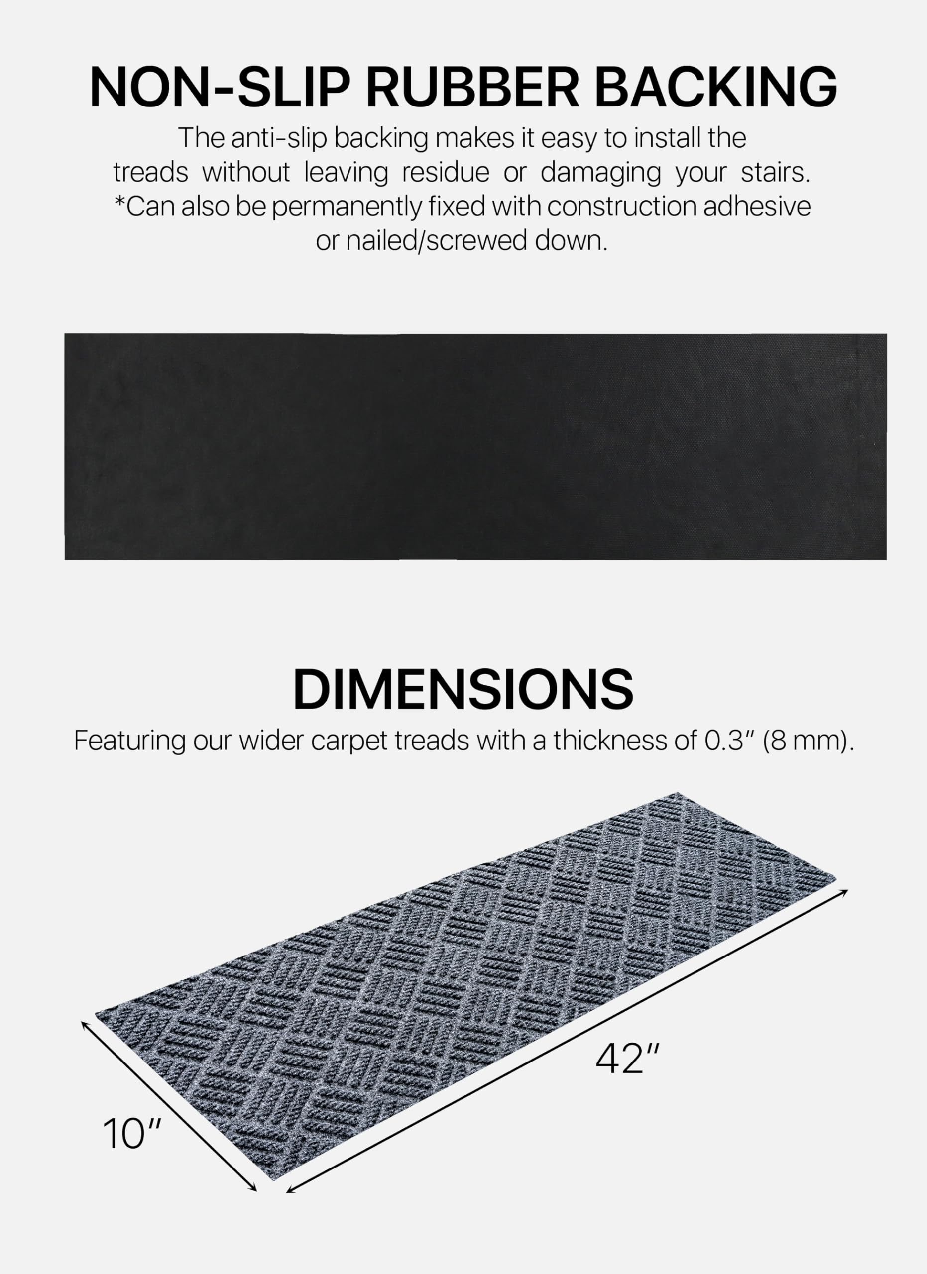 FINEHOUS stair treads with non-slip rubber backing provide durable grip.