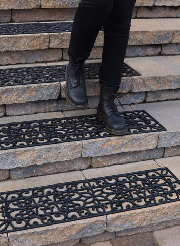 FineHous rubber stair treads outdoor 35x10 on stairs for safer outdoor steps.