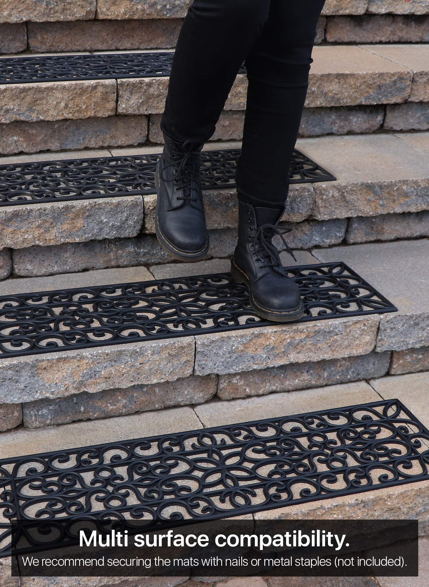 FineHous stair treads demonstrate multi-surface traction on concrete, tile, and metal.