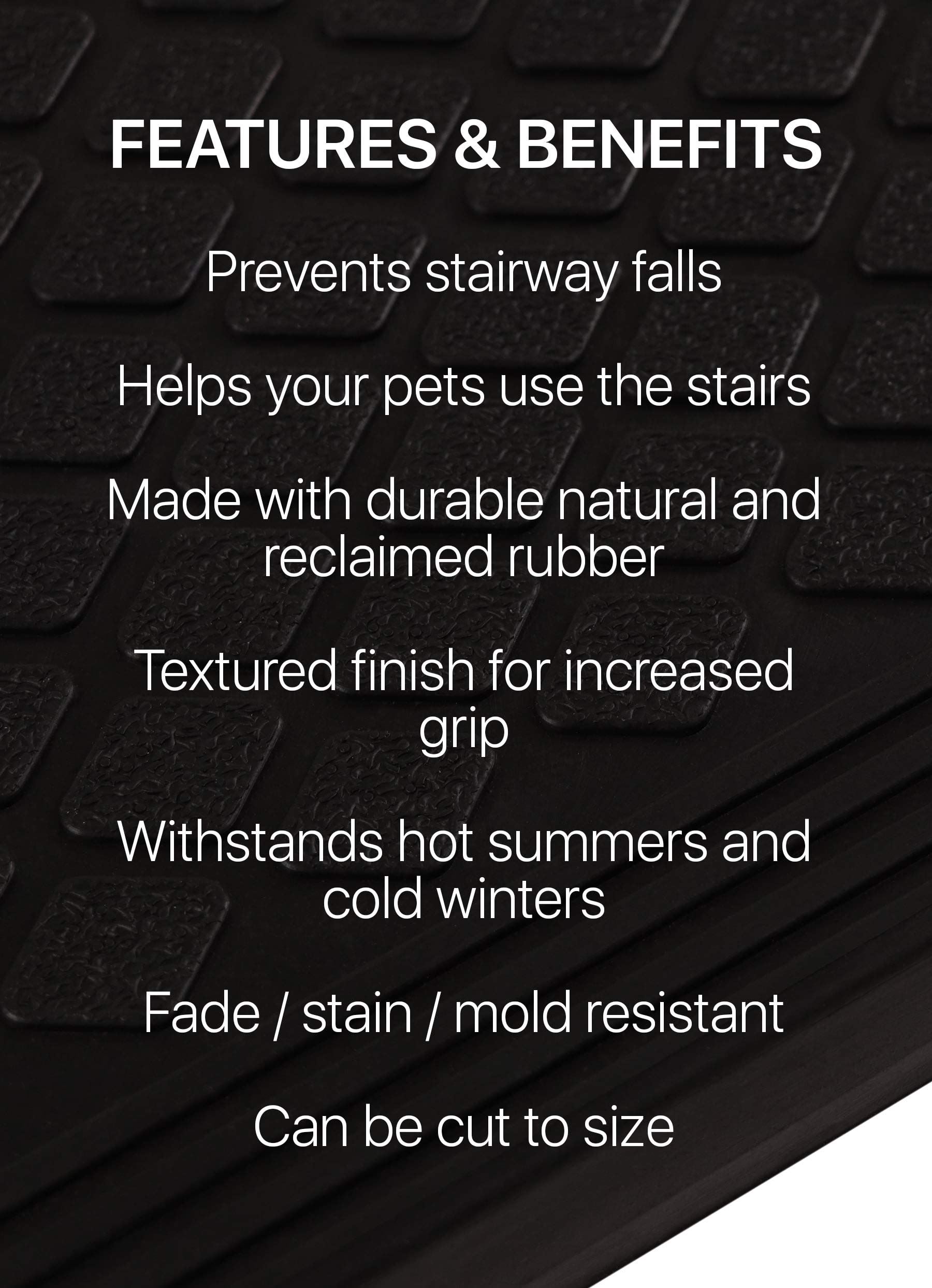 Finehous textured traction surface on steps for secure footing.