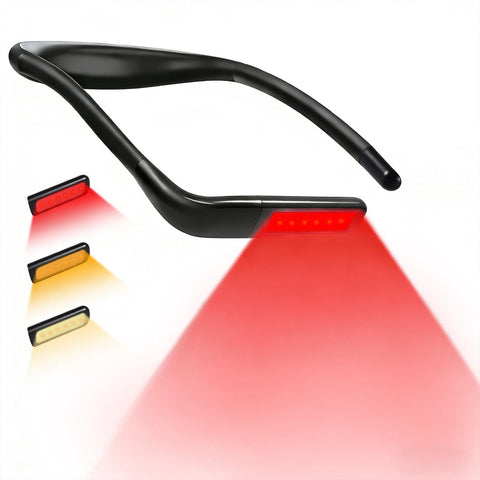 Finezeal 630nm red neck light seen from the front for comfortable night reading.