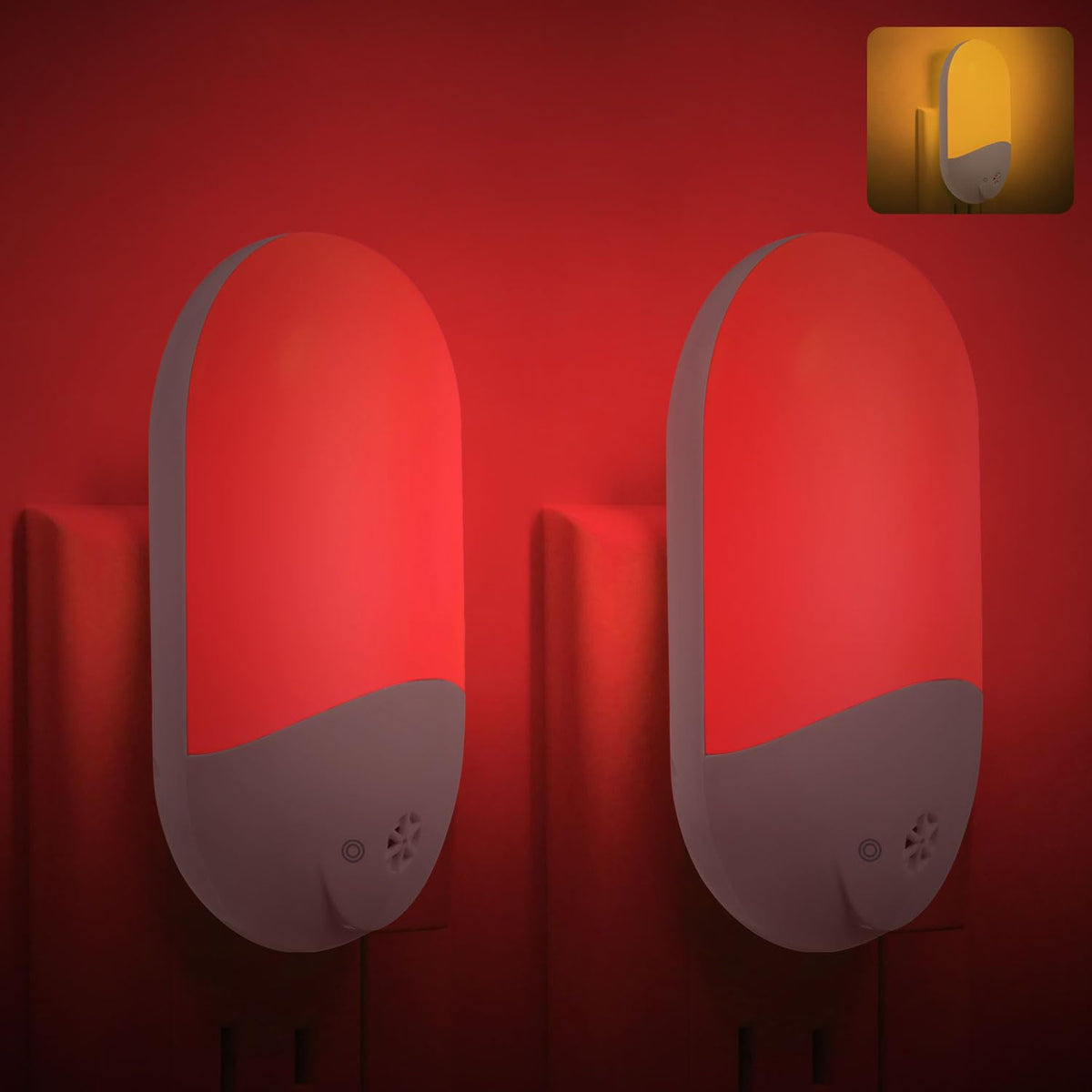 Finezeal 670nm red and amber night light glows softly in a nursery.