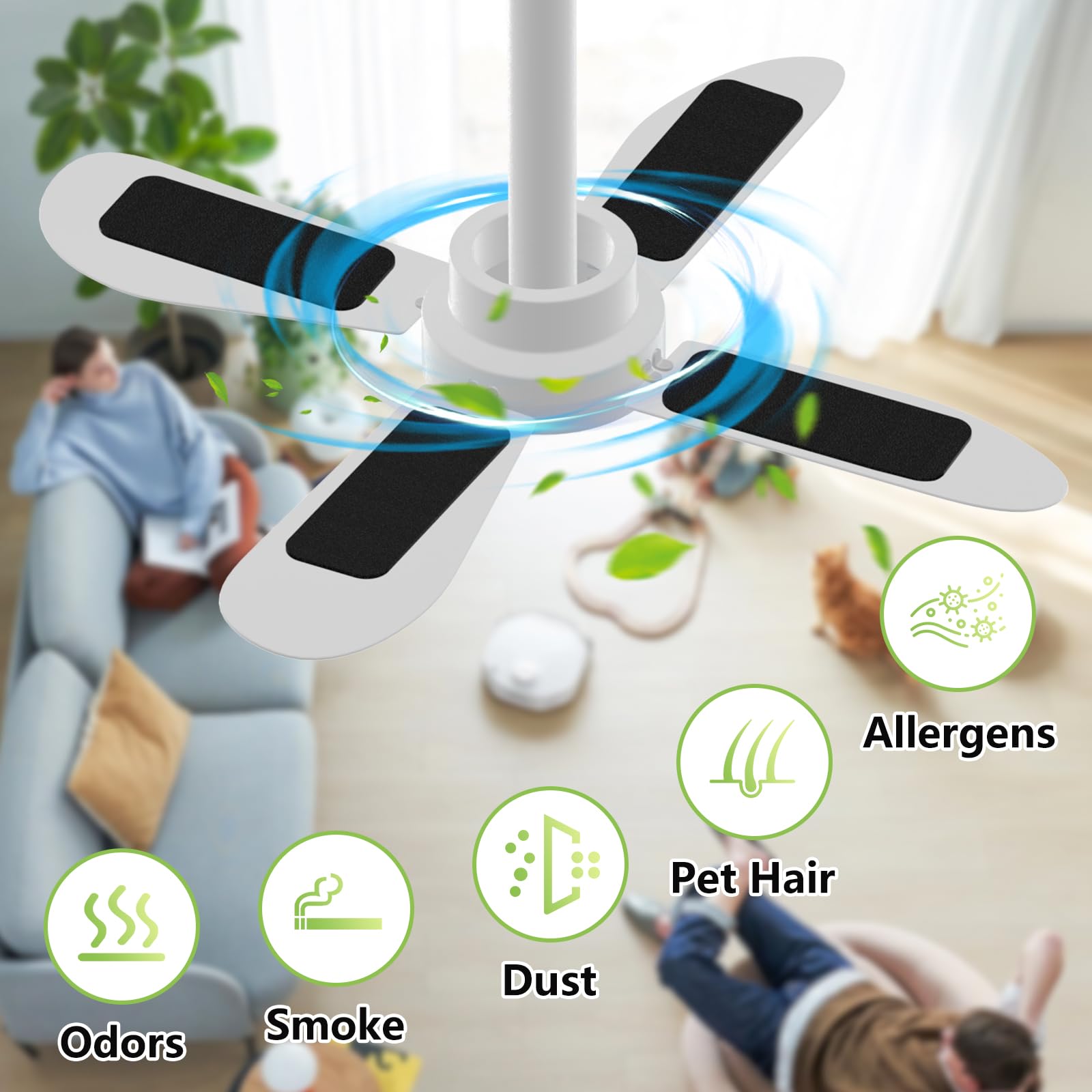 FINGUOLA activated coconut carbon filter closeup, trapping dust and dander