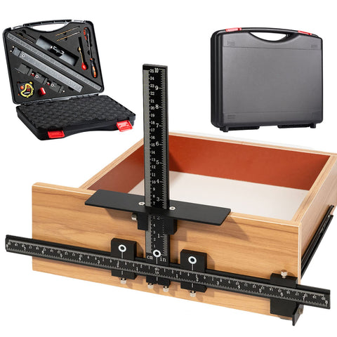 Fingwerk aluminum cabinet hardware jig enables precise alignment for quick installations.