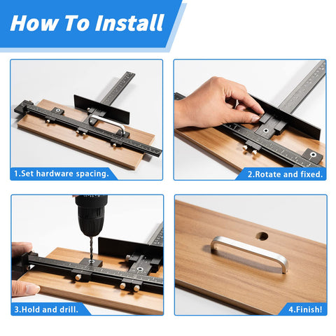 Fingwerk hinge plate drilling guide ensures correct placement during hinge installation.