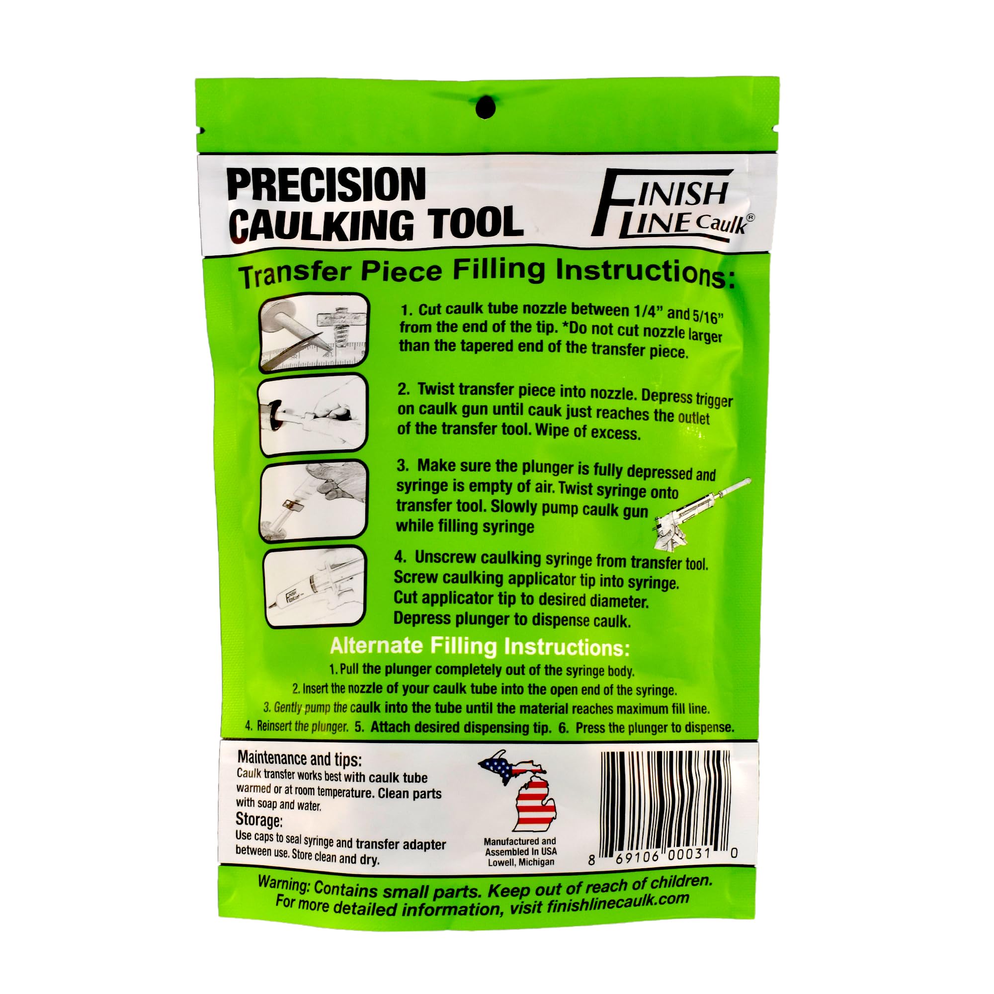Finish Line Caulk used in cabinetry and tile sealing projects.