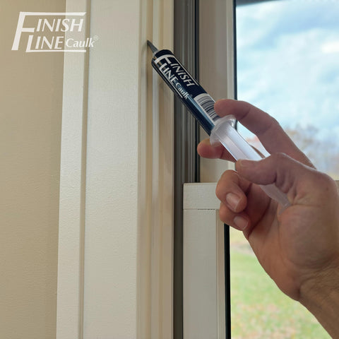 Finish Line Caulk interchangeable tips enable precise gaps in narrow spaces.
