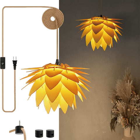 FINNCHY lotus flower plug-in pendant light, close-up, warm ambient glow for cozy spaces.
