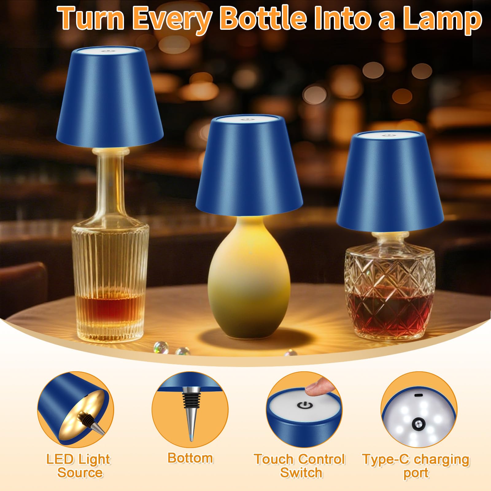 Fintoriel Bottle Lamp three color options: warm, mixed, white lighting