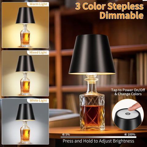 Fintoriel rechargeable bottle lamp shows 3 color options for versatile lighting.