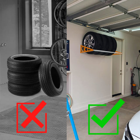 Fioracl rack holding seasonal or RV tires for practical space management.