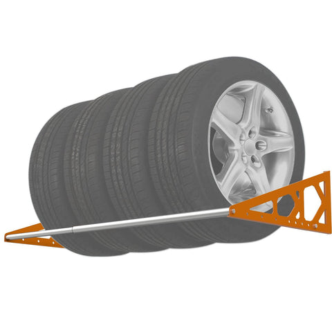 Fioracl Tire Rack Wall Mount in orange displaying adjustable 31-56 inch span for space saving.