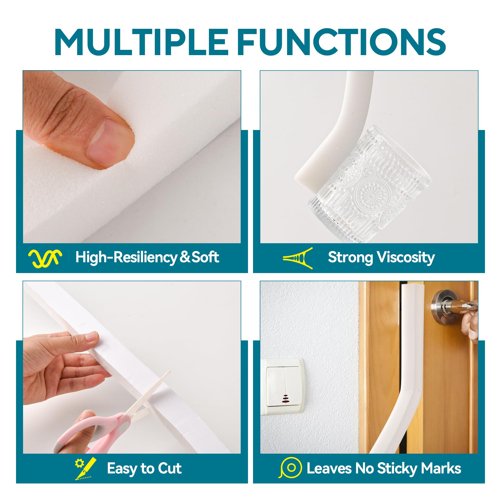 Fioxcomko door-seal foam tape roll provides easy install and durable sealing.
