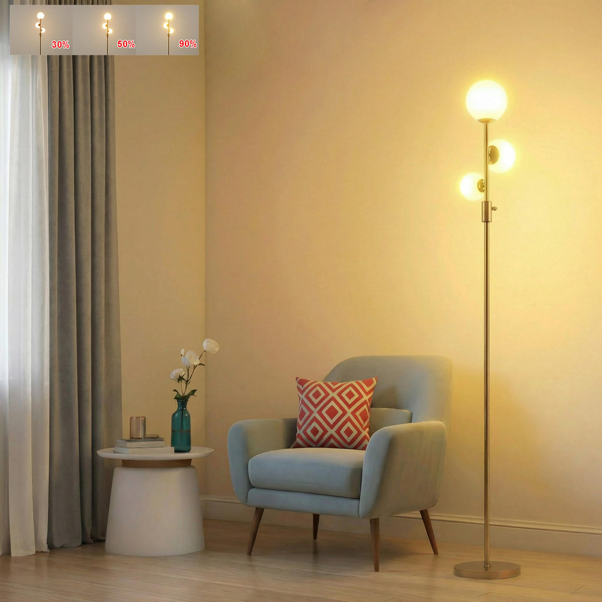 Fiqevs Upgrade dimmable floor lamp with dimmer knob for customizable brightness.