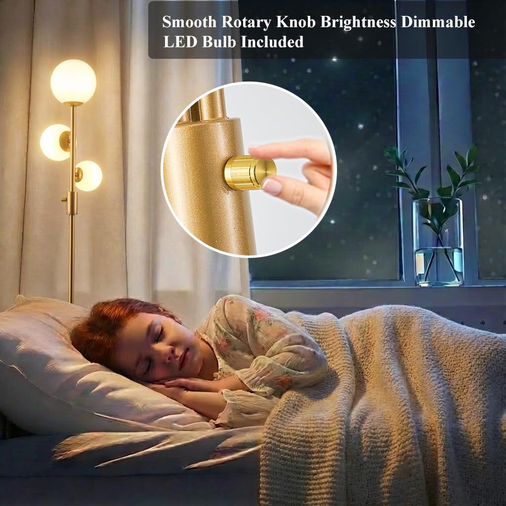 Fiqevs floor lamp featuring frosted glass globes for soft, glare-free lighting.