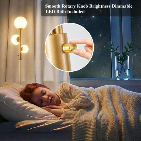 Fiqevs floor lamp featuring frosted glass globes for soft, glare-free lighting.