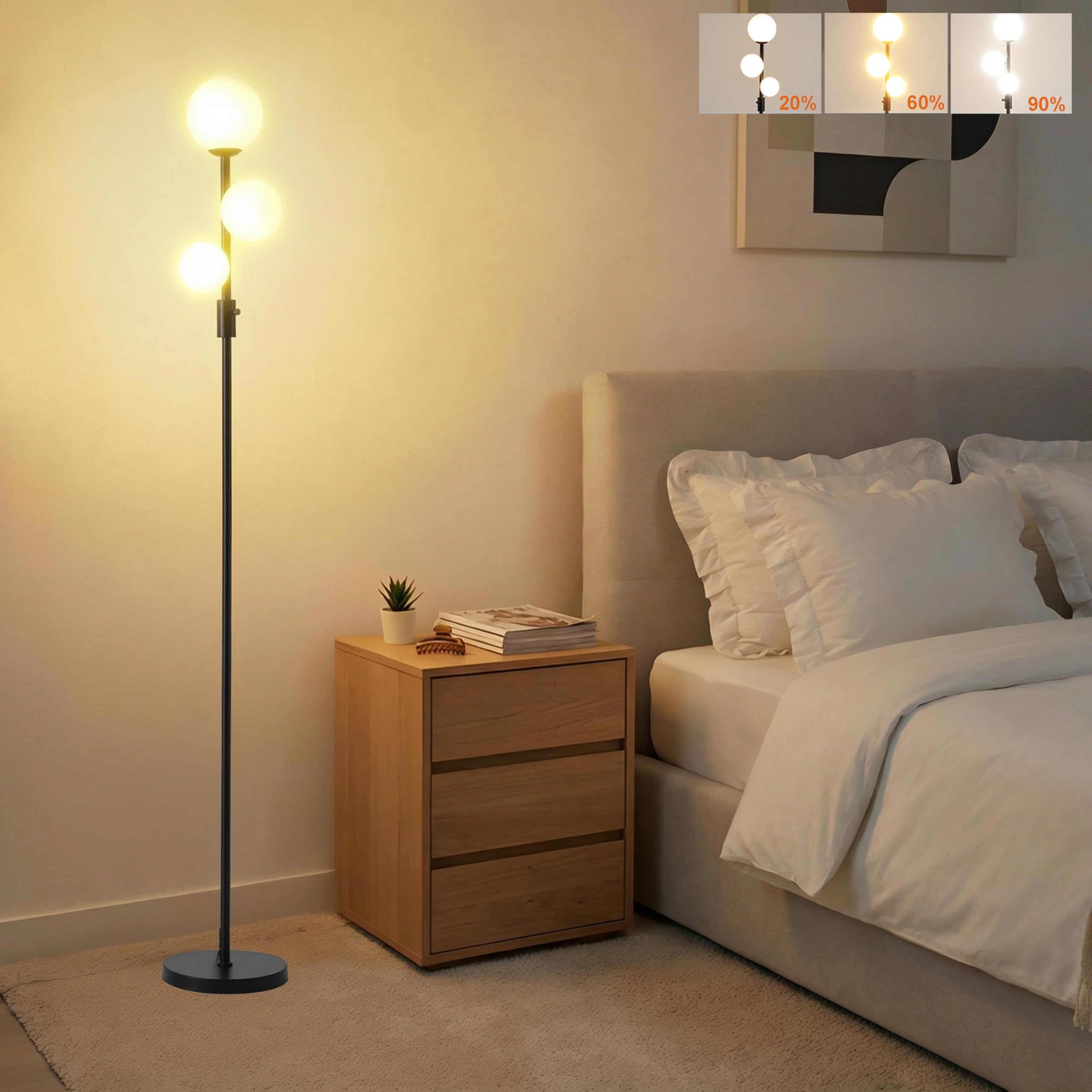 Fiqevs upgraded 3-globe floor lamp base provides a stable foundation for living spaces.