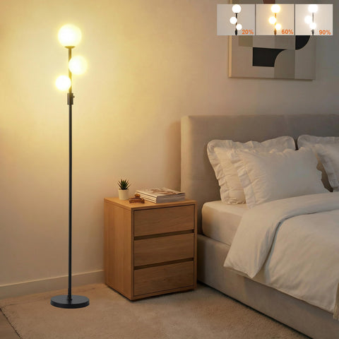 Fiqevs upgraded 3-globe floor lamp base provides a stable foundation for living spaces.
