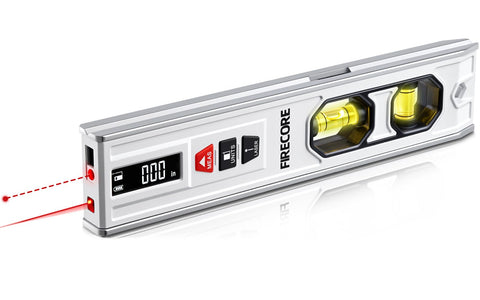 Firecore 3-in-1 spirit level with 65 ft laser measure for quick, accurate layouts.