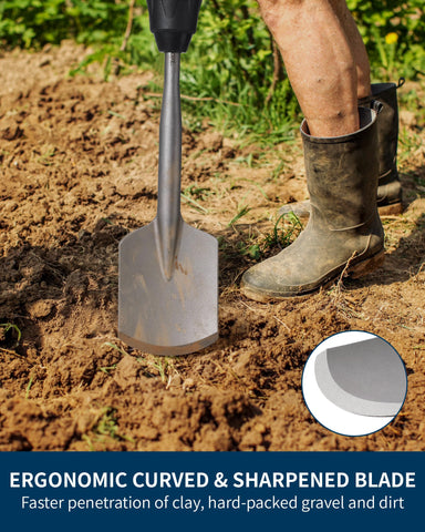 Firecore clay spade shown digging in tough soil.