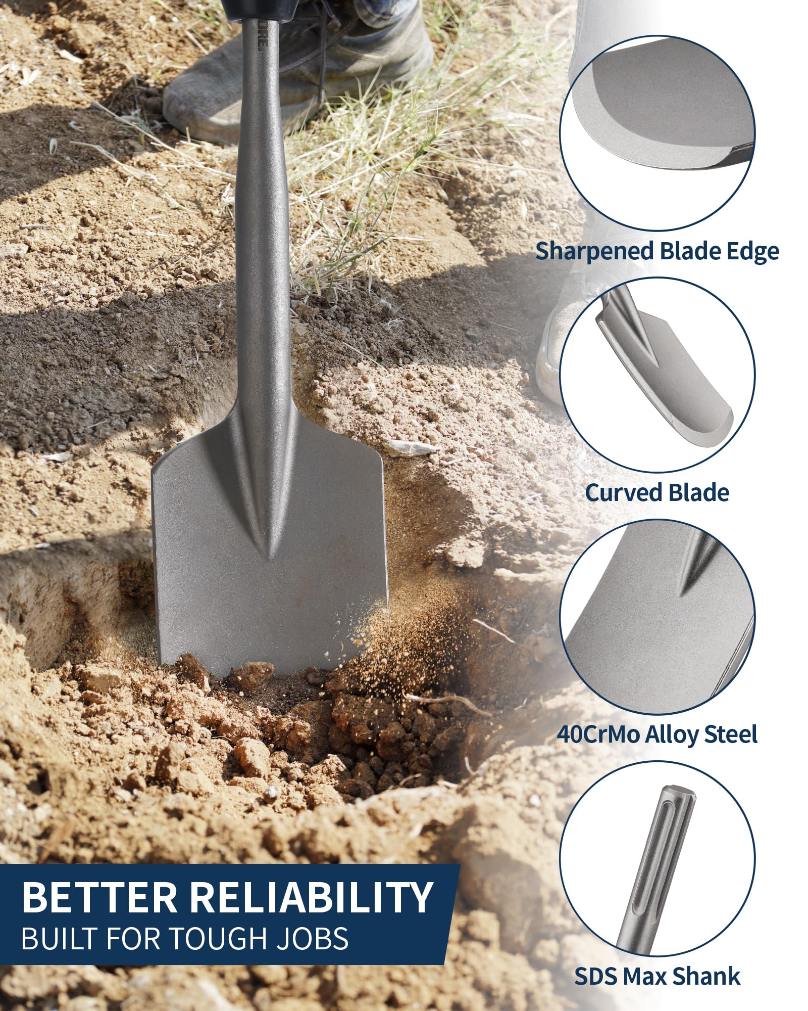 Firecore clay spade ergonomic curved blade for easier digging.