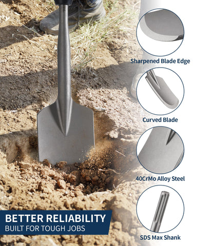 Firecore clay spade ergonomic curved blade for easier digging.