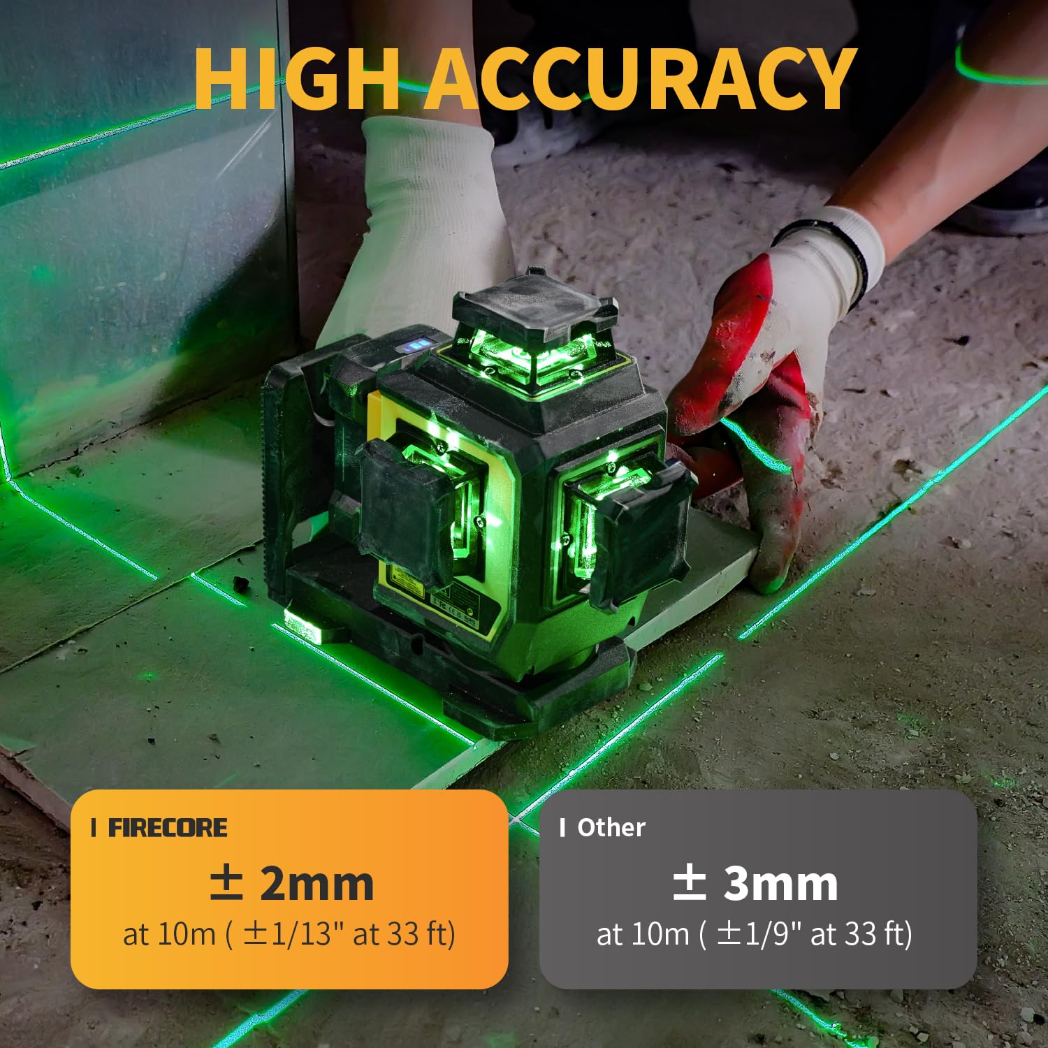 Firecore F95T-XG green 360 vertical line for wall-to-wall alignment.