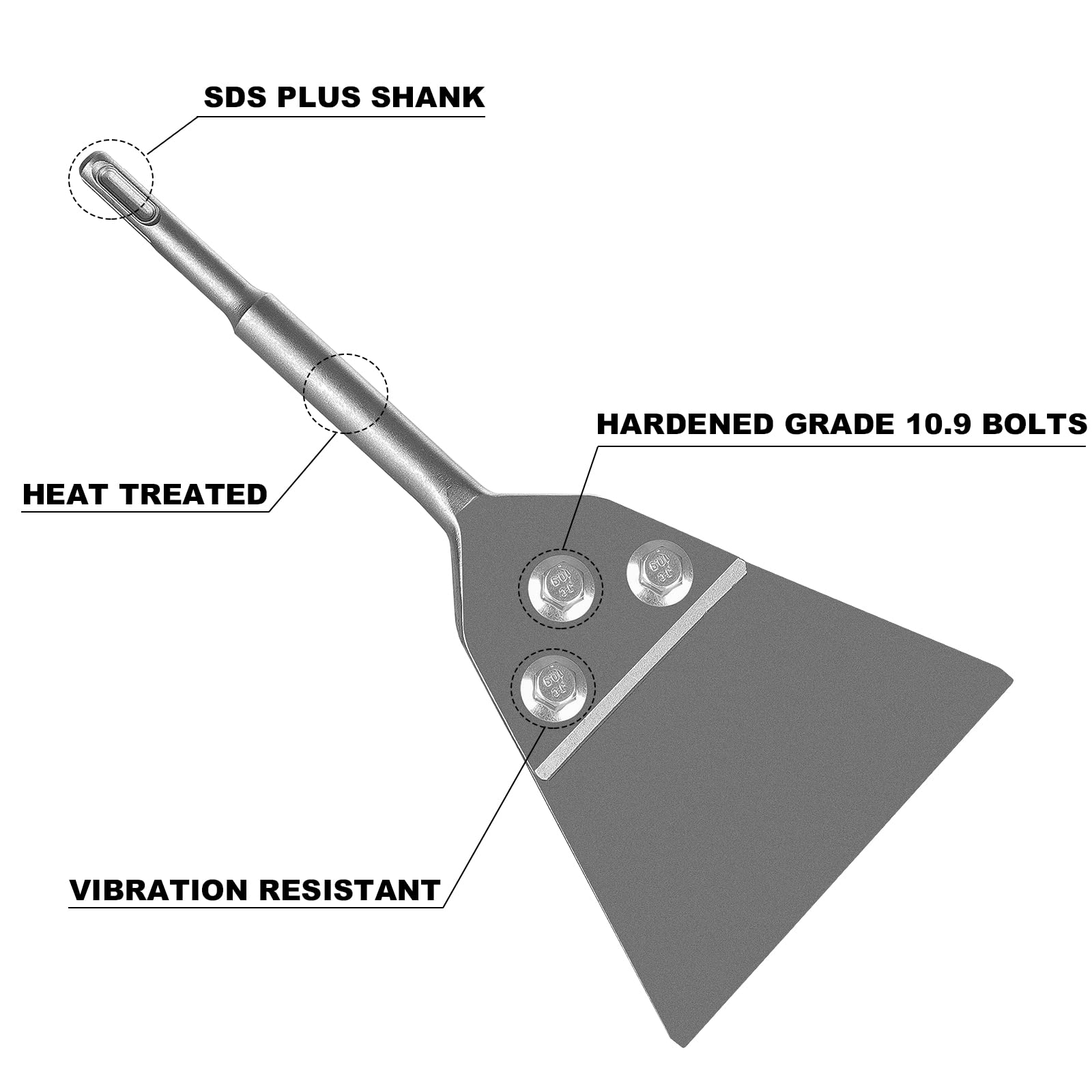 Firecore floor scraper includes spare bolts and locknuts for secure blade attachment.
