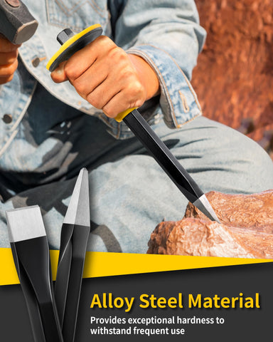 Close-up of Firecore hand guard highlighting safety during chiseling