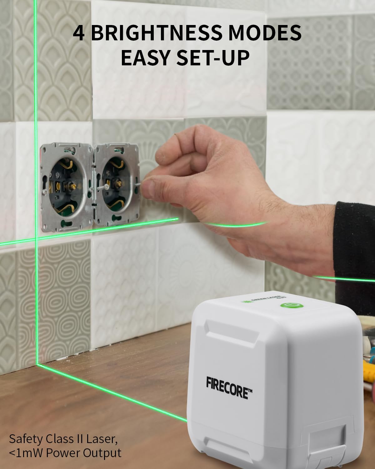 Compact tripod extends height for higher work surfaces with Firecore level.