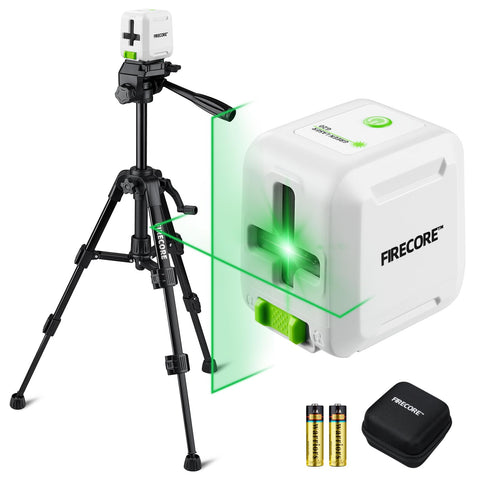 Firecore laser level with green cross line for precise picture hanging and tiling.