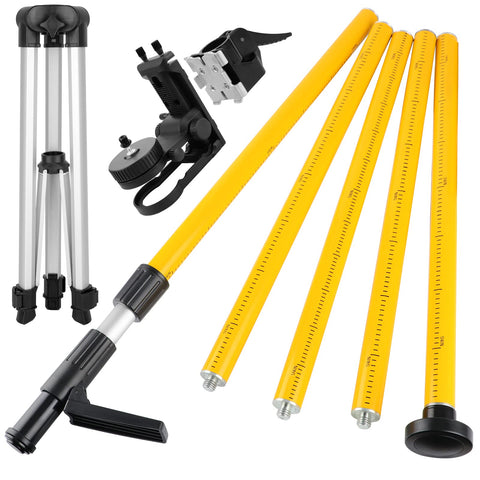 Firecore FLP370CX laser pole extended to 12 ft on tripod for precise ceiling alignment.