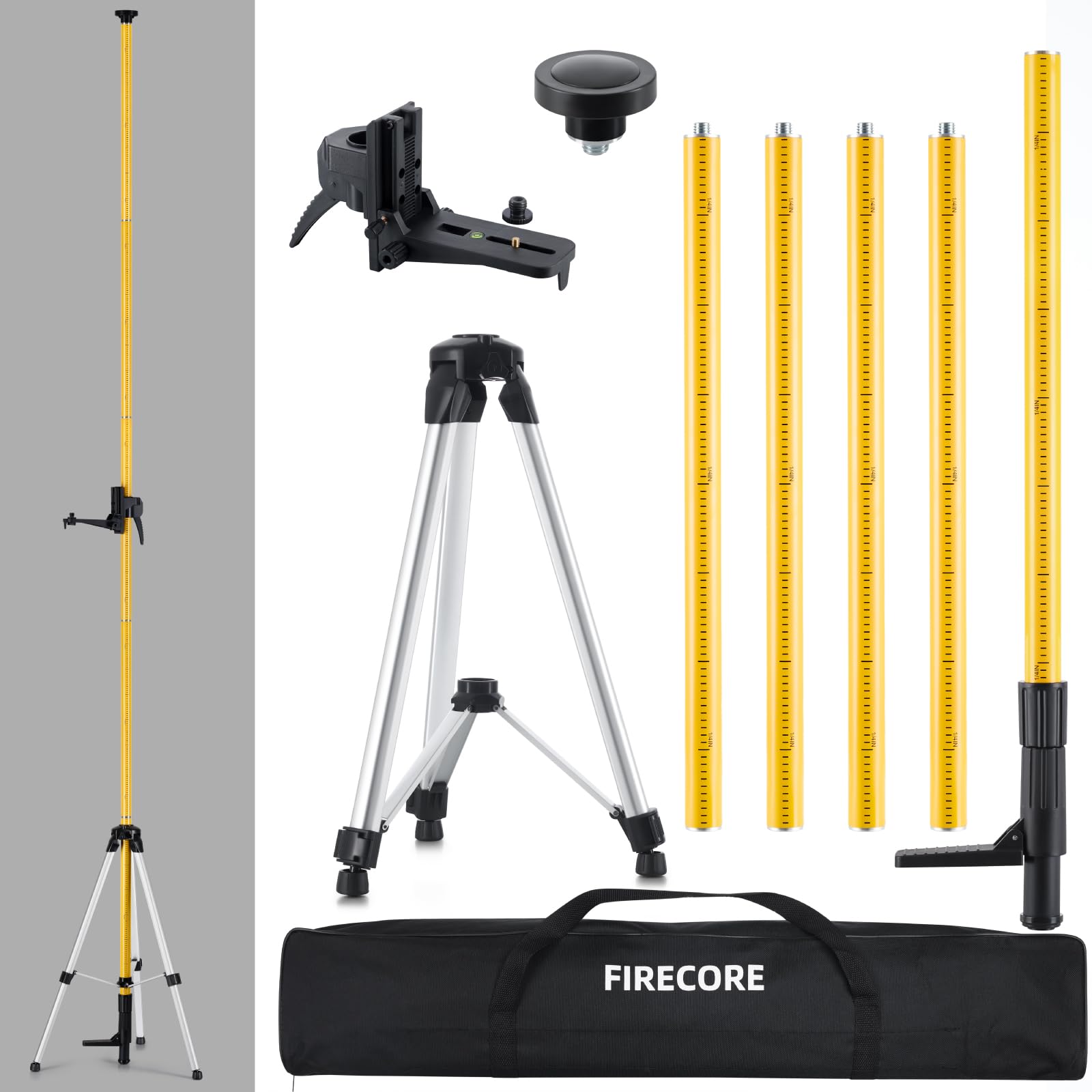 Firecore laser pole includes 5/8-11 adapter for rotary lasers.