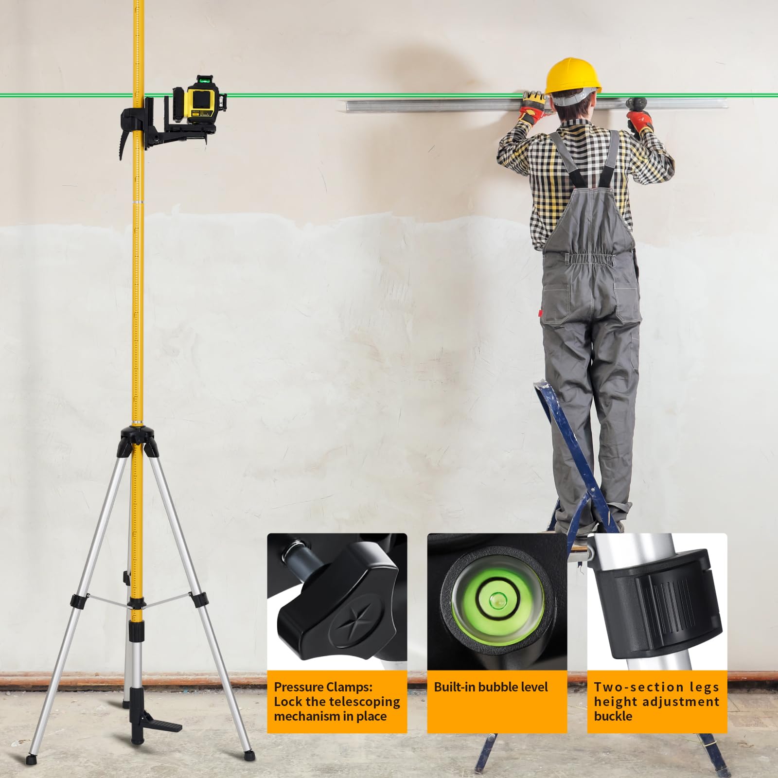 Firecore laser pole with extendable sections showing versatile height setup.