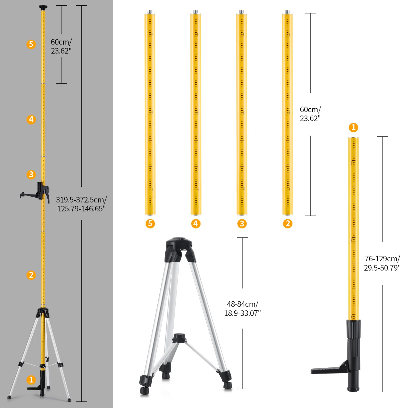 Firecore tripod with built-in bubble level ensures accurate leveling.