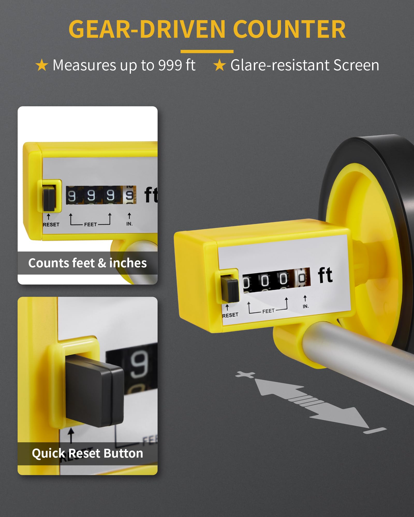Firecore measuring wheel vertical positioning pin for point-to-point measurements