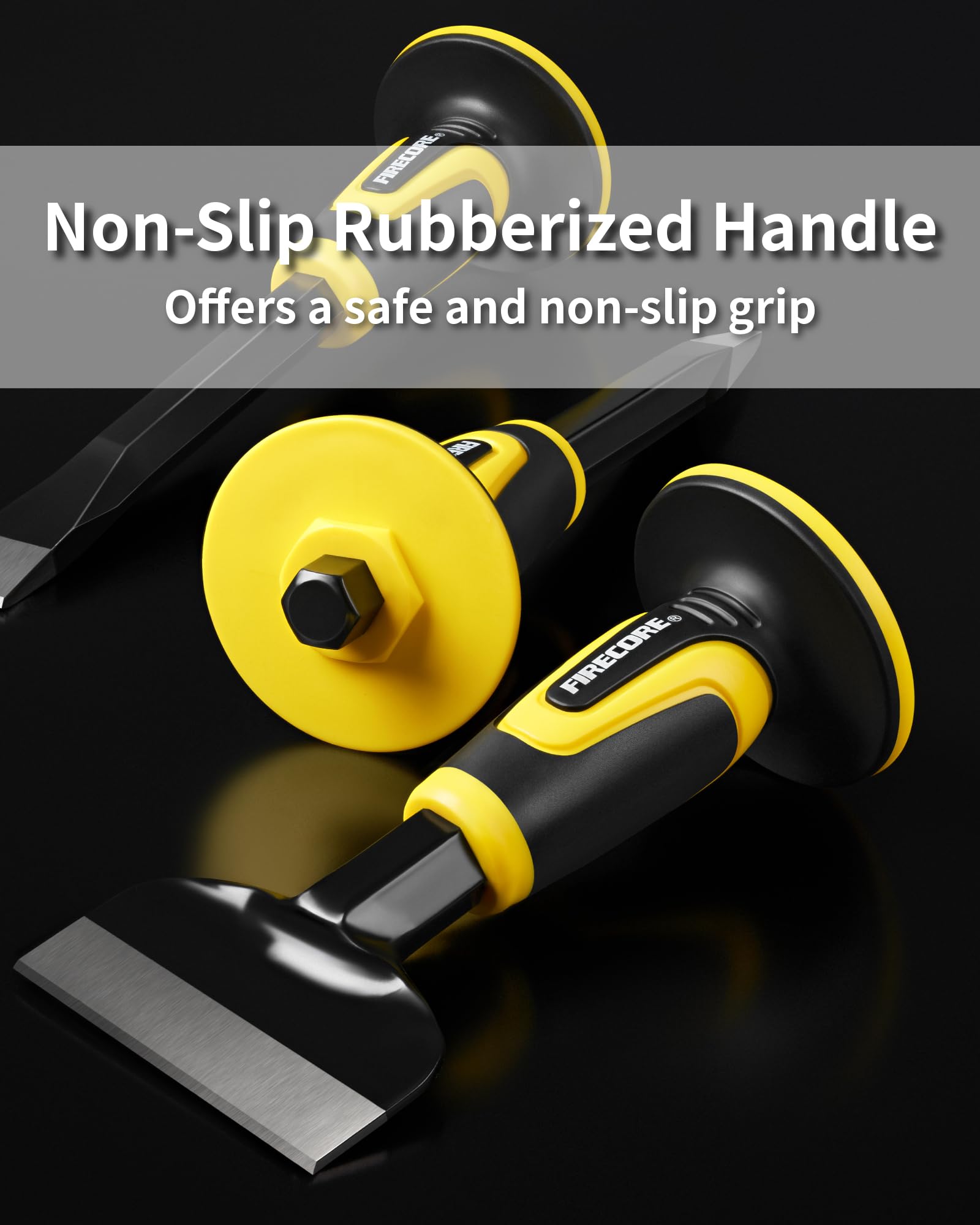 Firecore rubber-handle grip emphasizes comfortable, non-slip control for extended use