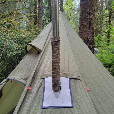 FireHiking wrap used around stove and exhaust pipe for fire protection.