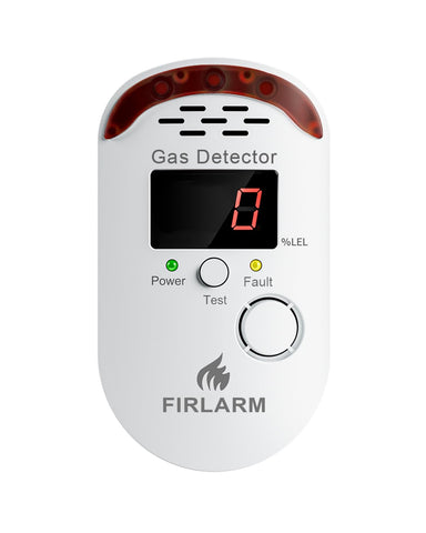 Firlarm gas leak detector front view shows clear visual status for fast gas awareness.