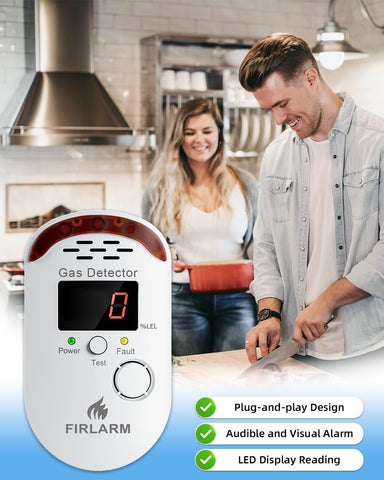 Firlarm gas leak detector LED display in use enables quick checks for LPG and natural gas.