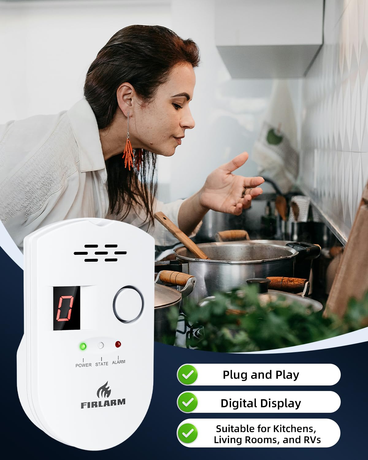 Firlarm in-kitchen placement demonstrates convenient safety monitoring.