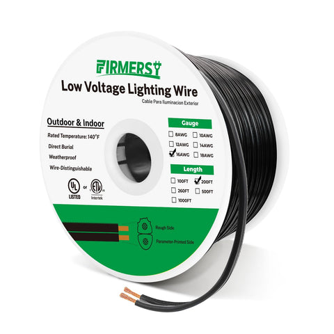 FIRMERST 16/2 low-voltage wire in black for outdoor lighting runs.