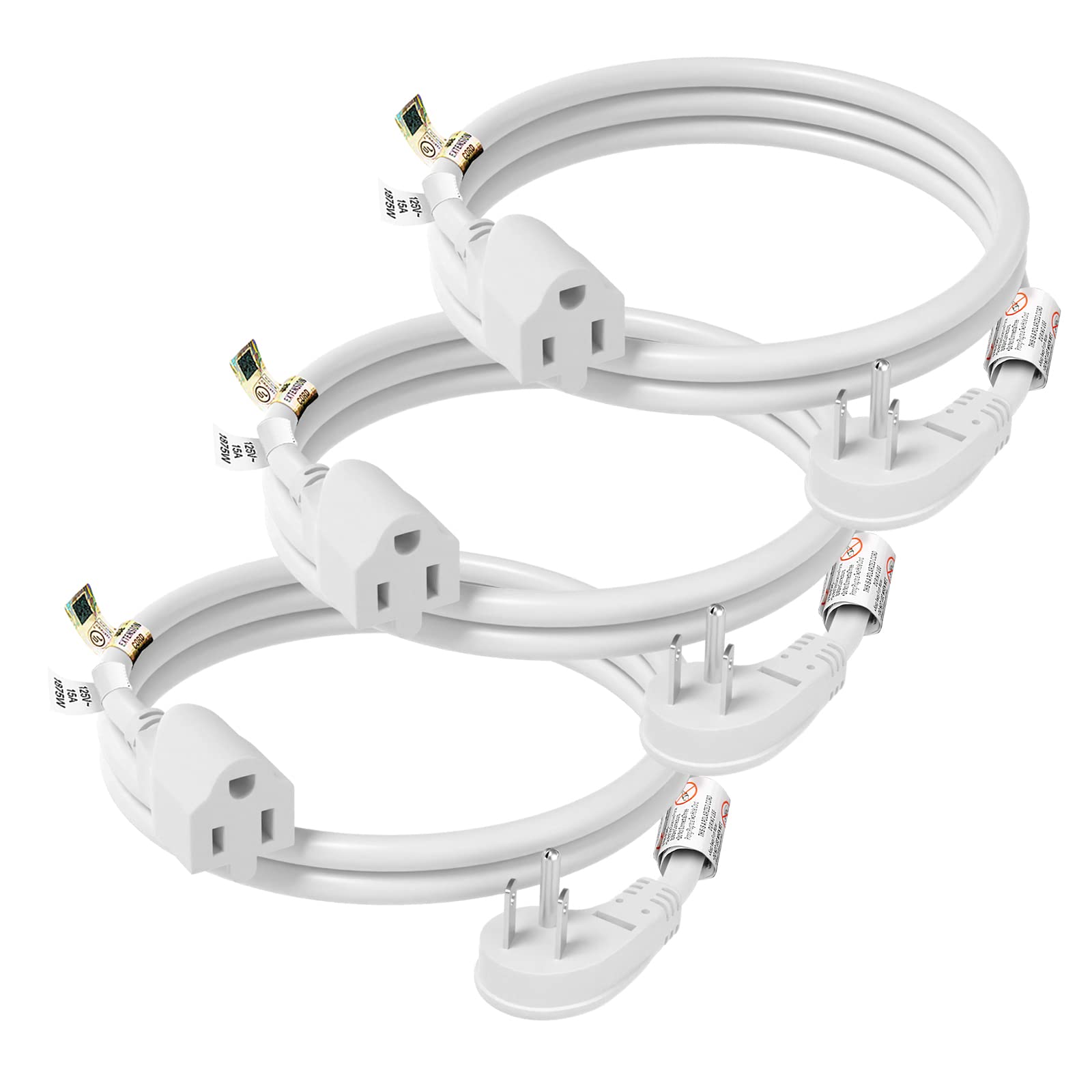 FIRMERST 1875W flat-plug extension cord in white, ideal for behind furniture.