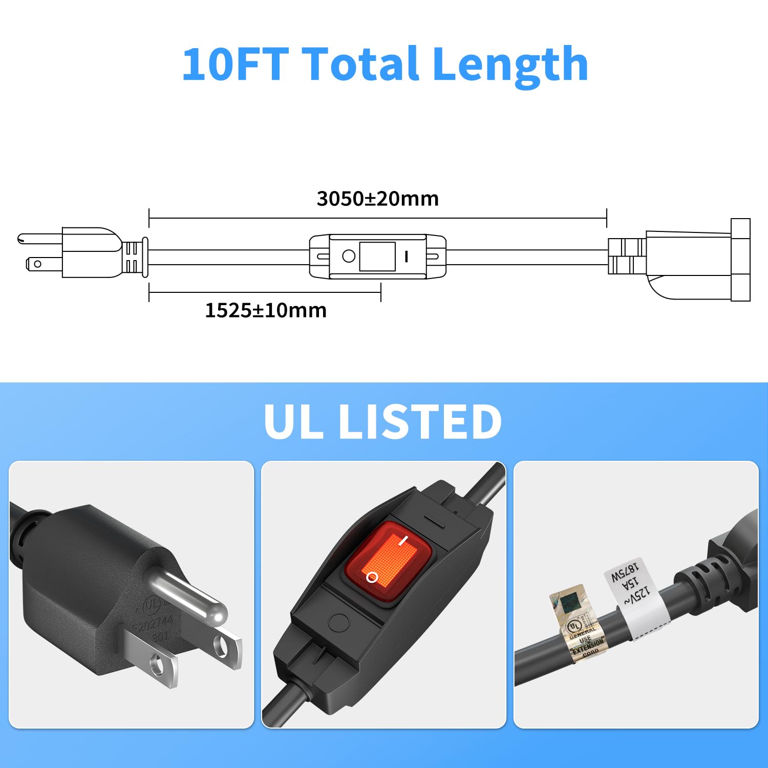 FIRMERST cord shows red LED switch indicator for night visibility