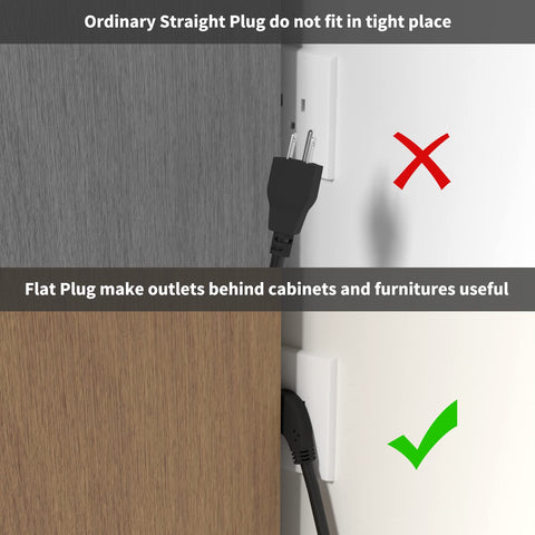 FIRMERST space-saving flat plug cord behind a bookshelf