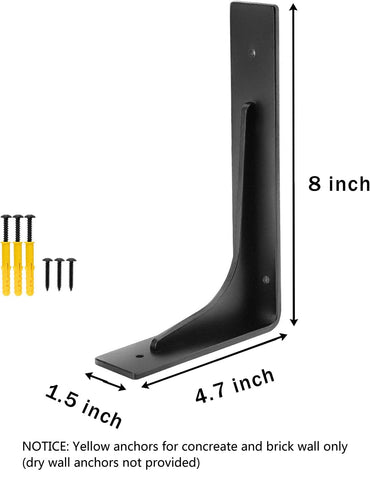 Firmetal 8x4.7 shelf bracket front view shows premium matte black finish for modern spaces.