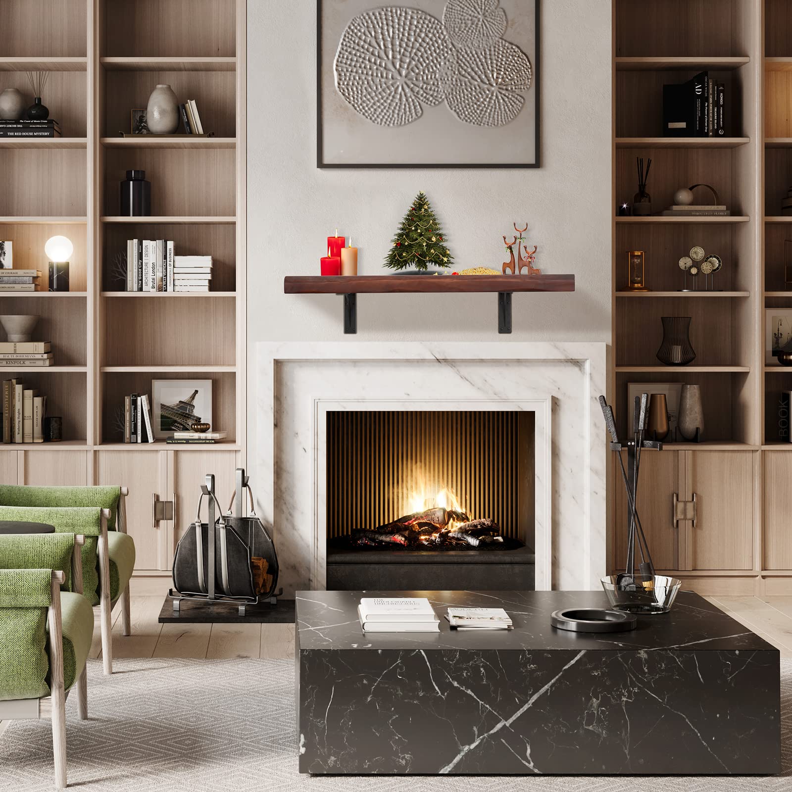 Firmetal installation-ready brackets shown with a countertop or mantel setup.