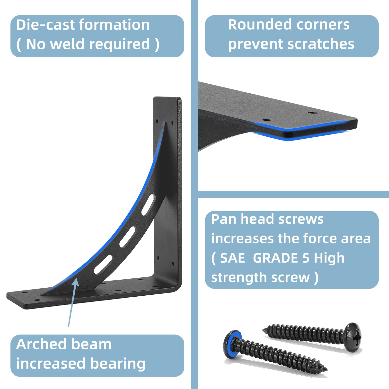 Firmetal matte black finish on brackets for versatile spaces like kitchens and garages.