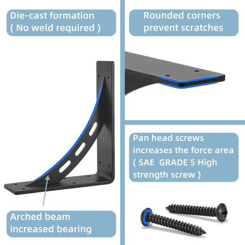 Firmetal matte black finish on brackets for versatile spaces like kitchens and garages.