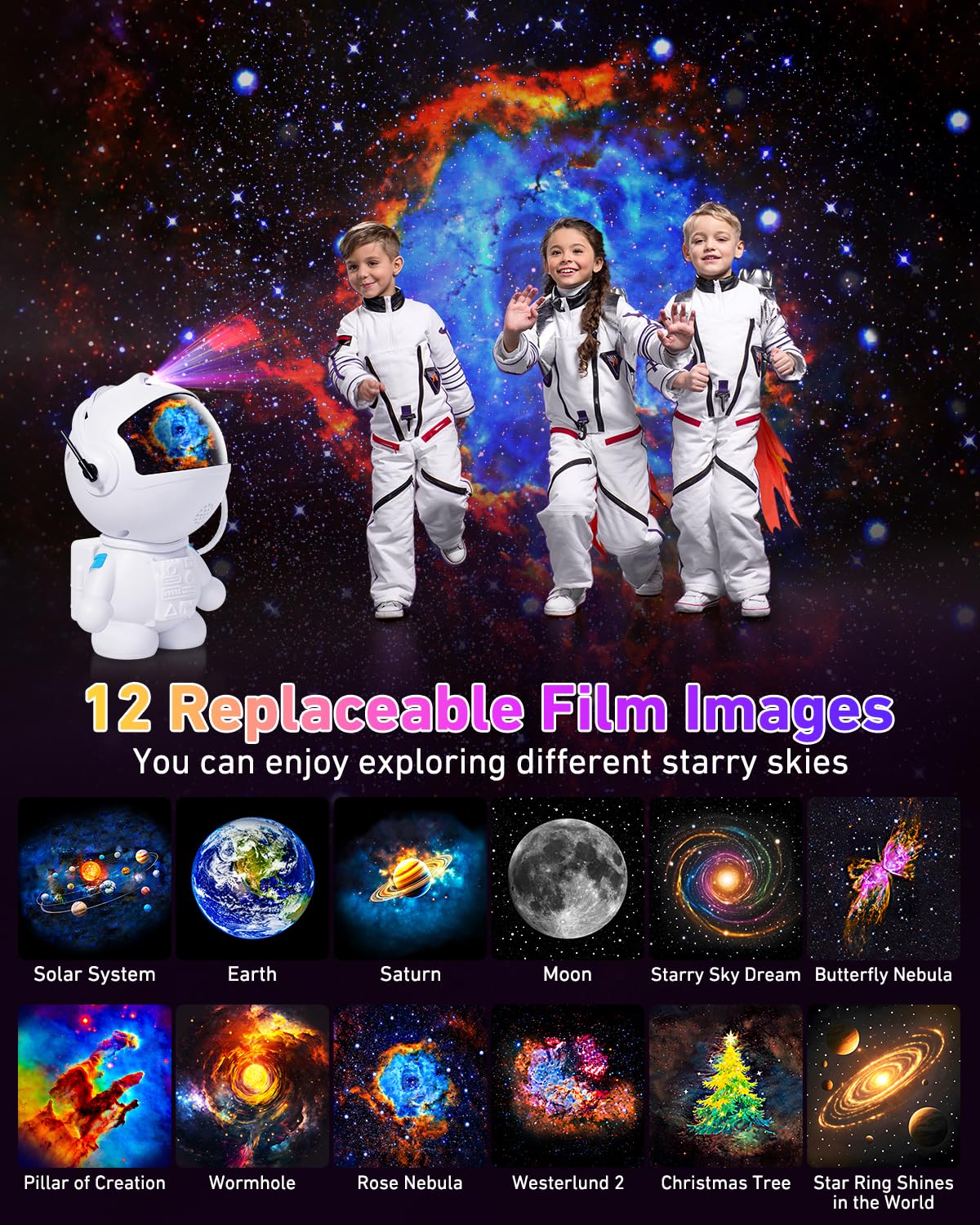 FIRPOW 12-space-films-disc-collection displays Earth, Moon, Saturn across walls